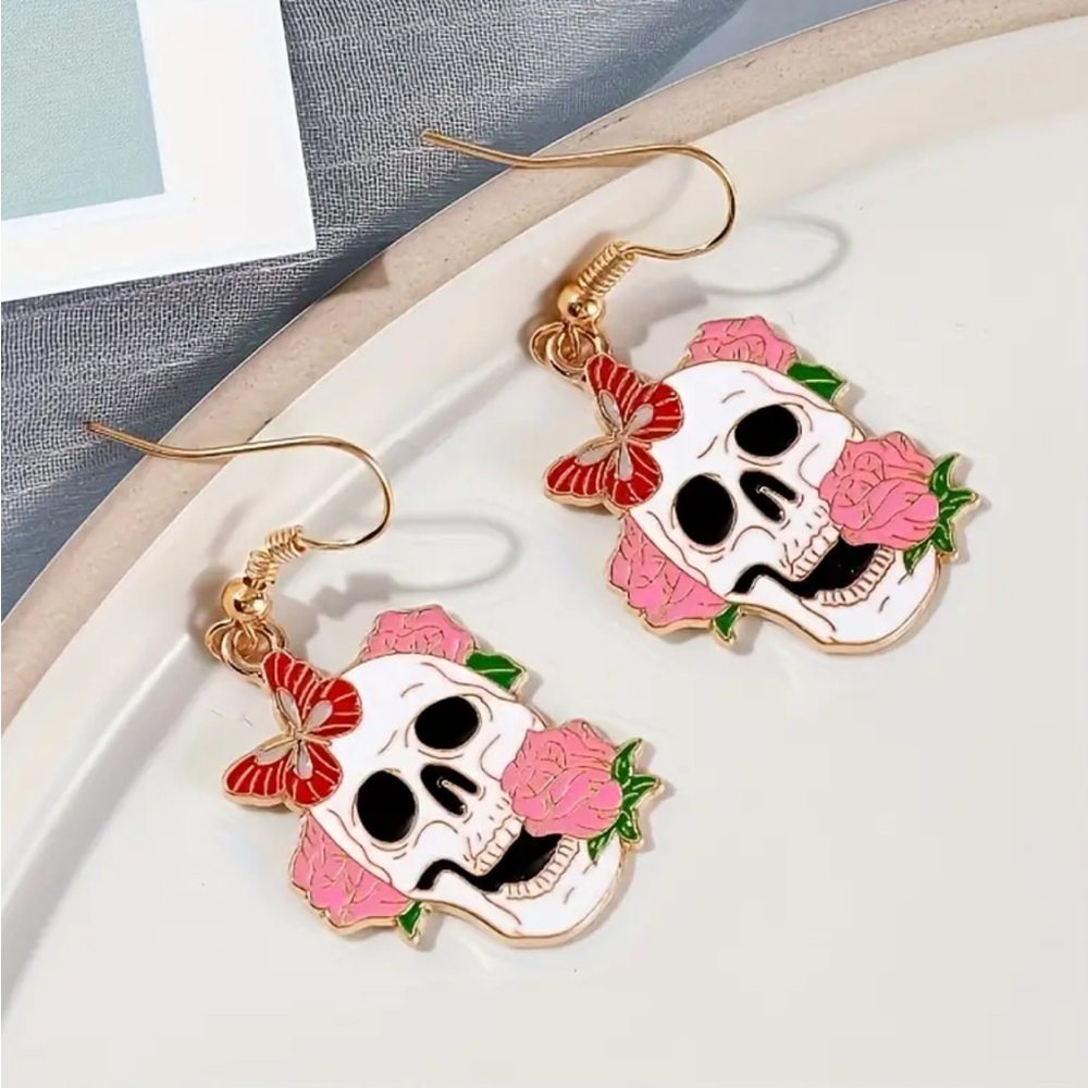 Rose Skull Dangle Earrings